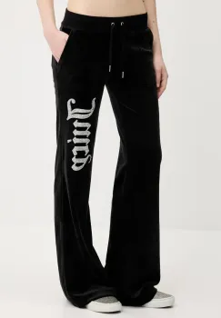 Juicy Couture pantaloni de trening din velur pentru copii LAYLA CAVIAR femei, culoarea negru, cu imprimeu, JCBBJ125806 imagine