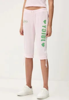 Juicy Couture pantaloni scurti de catifea Angel culoarea roz, cu imprimeu, high waist, JCNBJ126456 imagine