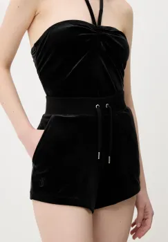 Juicy Couture pantaloni scurti de catifea EVE POCKET femei, culoarea negru, uni, medium waist, JCBHS224801 imagine