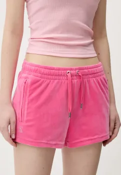 Juicy Couture pantaloni scurti de catifea TAMIA femei, culoarea roz, cu imprimeu, medium waist, JCWH121001 imagine