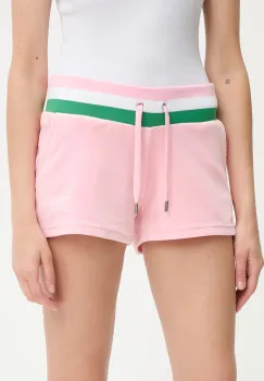 Juicy Couture pantaloni scurti VELOUR STRIPE BOOTY SHORT culoarea roz, cu imprimeu, high waist, JCWHS225354 imagine