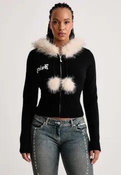 Juicy Couture  pulover cu fermoar pentru femei cu vascoza KNIT JUICY DIAMANTE WITH FUR TRIM imagine