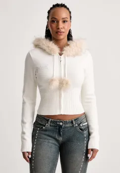 Juicy Couture  pulover cu fermoar pentru femei cu vascoza KNIT JUICY DIAMANTE WITH FUR TRIM imagine
