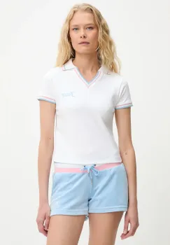Juicy Couture tricou polo SHRUNKEN POLO TEE culoarea alb, JCWCT225355 imagine