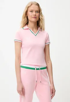 Juicy Couture tricou polo SHRUNKEN POLO TEE culoarea roz, JCWCT225355 imagine