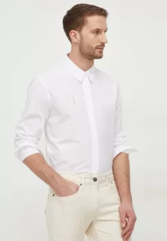 Just Cavalli camasa din bumbac barbati, culoarea alb, cu guler clasic, regular imagine