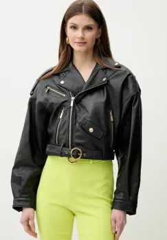 Just Cavalli geaca ramones de piele culoarea negru, de tranzitie, 78PAVP05 CP009 imagine