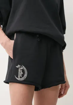 Just Cavalli pantaloni scurti din bumbac femei, culoarea negru, cu imprimeu, high waist, 78PADE08 CF100 imagine