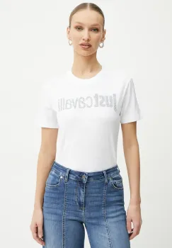 Just Cavalli tricou din bumbac culoarea alb, 78PAHE12 CJ110 imagine