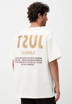 Just Cavalli tricou din bumbac culoarea bej, cu imprimeu, 79OAHT17 CJ518 imagine