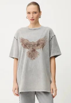 Just Cavalli tricou din bumbac culoarea gri, 79PAHE05 CJW14 imagine