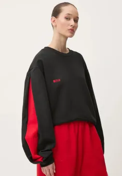 K+LUSHA hanorac de bumbac femei, culoarea negru, cu imprimeu, KLW55002TJF01PX imagine