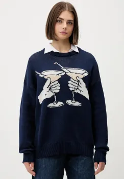 Kaotiko pulover de bumbac culoarea bleumarin, AR015-01-E002 imagine