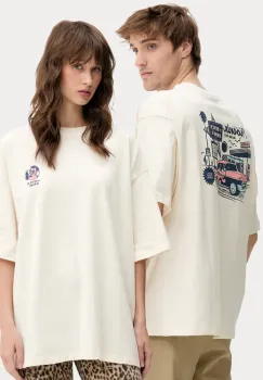 Kaotiko tricou din bumbac culoarea bej, cu imprimeu, AQ039-01S-G002 imagine