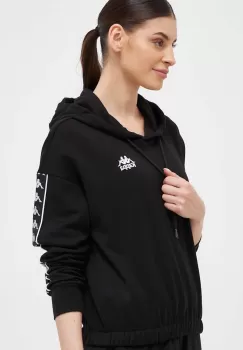 Kappa bluza femei, culoarea negru, cu gluga, cu imprimeu imagine