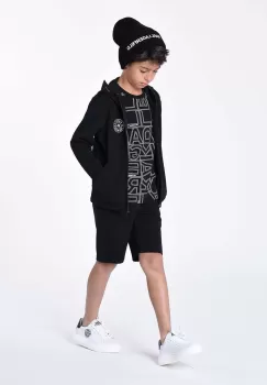 Karl Lagerfeld bluza copii culoarea negru, cu gluga, cu imprimeu imagine