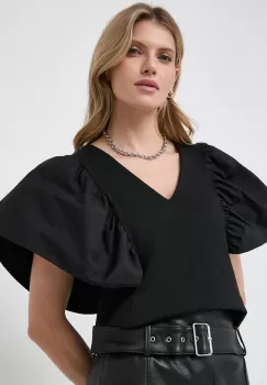 Karl Lagerfeld bluza din bumbac culoarea negru, neted imagine