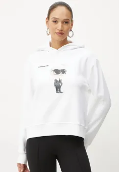 Karl Lagerfeld bluza femei, culoarea alb, cu gluga, cu imprimeu, A1W20083 imagine
