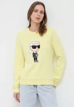 Karl Lagerfeld bluza femei, culoarea galben, cu imprimeu imagine
