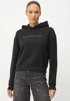Karl Lagerfeld bluza femei, culoarea negru, cu gluga, cu imprimeu, A1W20044 imagine