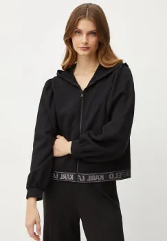 Karl Lagerfeld bluza femei, culoarea negru, cu gluga, neted, 246W1803 imagine