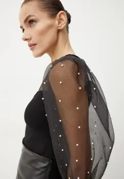 Karl Lagerfeld bluza femei, culoarea negru, cu imprimeu, 246W2004 imagine