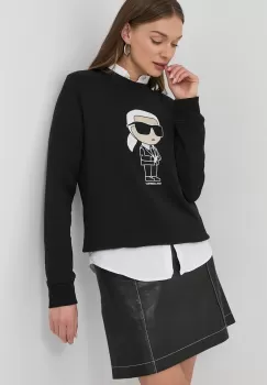 Karl Lagerfeld bluza femei, culoarea negru, cu imprimeu imagine