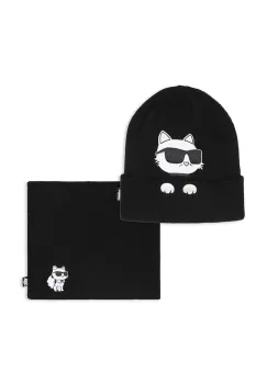 Karl Lagerfeld caciula si fular copii culoarea negru, Z30326 imagine
