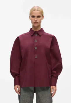 Karl Lagerfeld camasa din bumbac culoarea bordo, cu guler clasic, relaxed, A4W11022 imagine