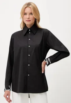 Karl Lagerfeld camasa din bumbac culoarea negru, cu guler clasic, regular, A3W11023 imagine