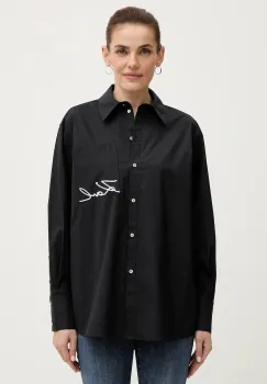 Karl Lagerfeld camasa din bumbac culoarea negru, cu guler clasic, relaxed, B1W11013 imagine