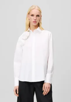 Karl Lagerfeld camasa din bumbac femei, culoarea alb, cu guler clasic, regular, A2W11011 imagine