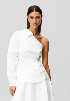 Karl Lagerfeld camasa din bumbac femei, culoarea alb, cu guler clasic, slim, A2W11005 imagine