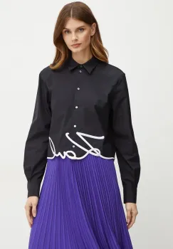 Karl Lagerfeld camasa din bumbac femei, culoarea negru, cu guler clasic, regular imagine