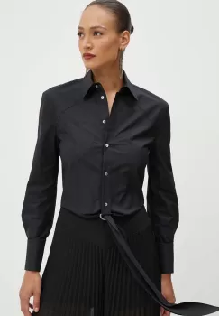 Karl Lagerfeld camasa din bumbac femei, culoarea negru, cu guler clasic, regular, 245W1609 imagine