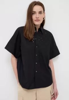 Karl Lagerfeld camasa din bumbac femei, culoarea negru, cu guler clasic, regular imagine