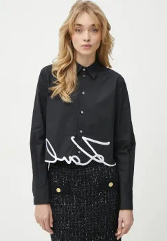 Karl Lagerfeld camasa din bumbac femei, culoarea negru, cu guler clasic, regular, A1W11002 imagine