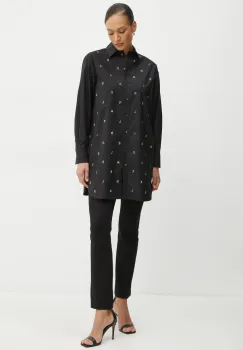 Karl Lagerfeld camasa din bumbac femei, culoarea negru, cu guler clasic, relaxed, A1W11018 imagine