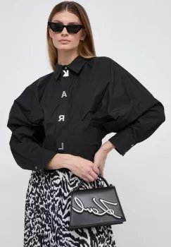 Karl Lagerfeld camasa din bumbac femei, culoarea negru, cu guler clasic, relaxed imagine