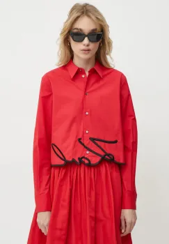 Karl Lagerfeld camasa din bumbac femei, culoarea rosu, cu guler clasic, regular, A1W11002 imagine