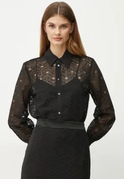 Karl Lagerfeld camasa femei, culoarea negru, cu guler clasic, regular, 246W1609 imagine
