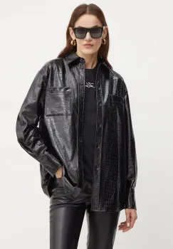 Karl Lagerfeld camasa femei, culoarea negru, cu guler clasic, regular, 246W1613 imagine