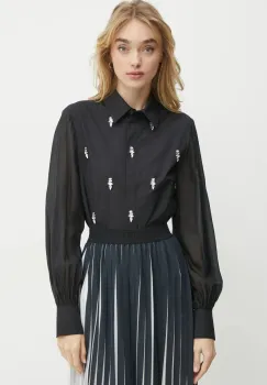 Karl Lagerfeld camasa femei, culoarea negru, cu guler clasic, regular, A1W11014 imagine