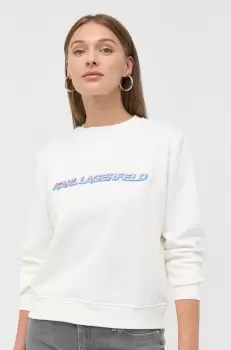 Karl Lagerfeld hanorac de bumbac femei, culoarea alb, cu imprimeu imagine