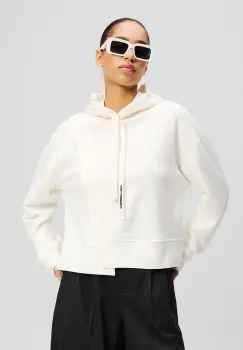 Karl Lagerfeld hanorac de bumbac femei, culoarea bej, cu gluga, uni, A2W20005 imagine
