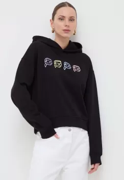Karl Lagerfeld hanorac de bumbac femei, culoarea negru, cu gluga, cu imprimeu imagine