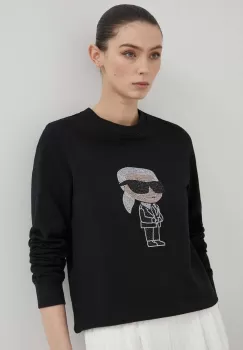 Karl Lagerfeld hanorac de bumbac femei, culoarea negru, cu imprimeu imagine
