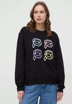 Karl Lagerfeld hanorac de bumbac femei, culoarea negru, cu imprimeu imagine