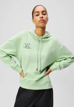 Karl Lagerfeld hanorac de bumbac femei, culoarea verde, cu gluga, cu imprimeu, A2W20058 imagine