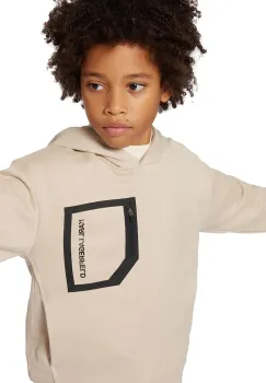 Karl Lagerfeld hanorac de bumbac pentru copii culoarea bej, cu gluga, cu imprimeu, Z30643 imagine